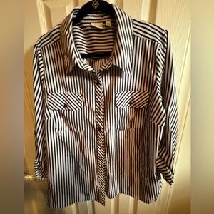 Kim Rogers Black and White Striped Button Down Shirt